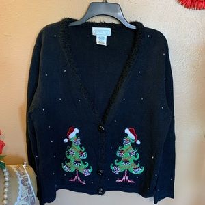 Mandal Bay Black Christmas Cardigan Sweater